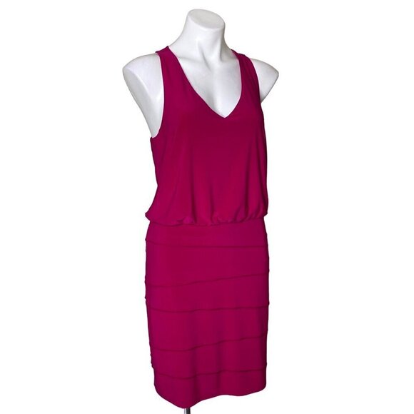 Laundry by Shelli Segal Fuchsia Mini Dress, V-Neckline Racerback Women's Size 8 - Picture 2 of 8
